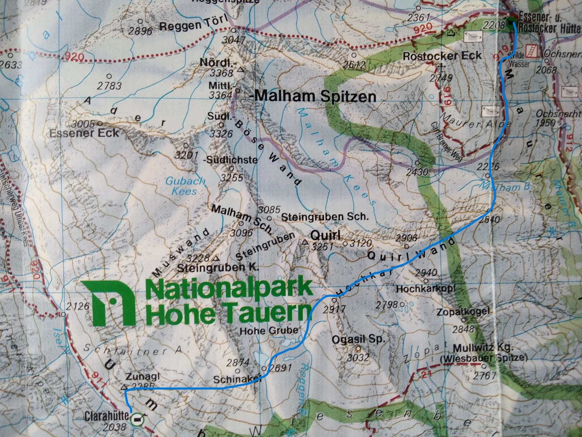 Alpenkönigroute von der Clarahütte zur EsRo-Hütte, ungefährer Verlauf | © Paul Hoffmann 2023